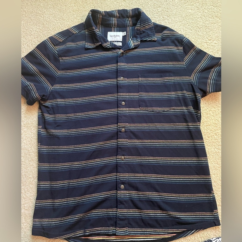 Goodfellow & Co Men's Navy Striped Button Down Shirt